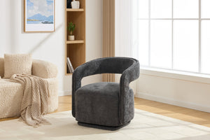 English Elm 065-chenille Barrel Swivel Chair Soft Upholstered Accent Seat for Living Room Reading Dark Gray W527P370612