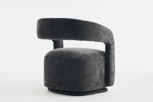 English Elm 065-chenille Barrel Swivel Chair Soft Upholstered Accent Seat for Living Room Reading Dark Gray W527P370612