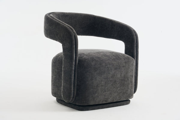 English Elm 065-chenille Barrel Swivel Chair Soft Upholstered Accent Seat for Living Room Reading Dark Gray W527P370612