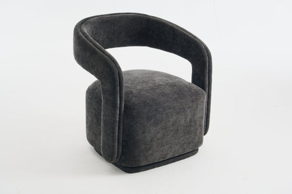 English Elm 065-chenille Barrel Swivel Chair Soft Upholstered Accent Seat for Living Room Reading Dark Gray W527P370612