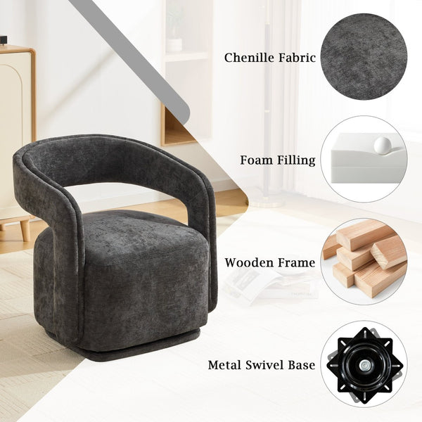 English Elm 065-chenille Barrel Swivel Chair Soft Upholstered Accent Seat for Living Room Reading Dark Gray W527P370612