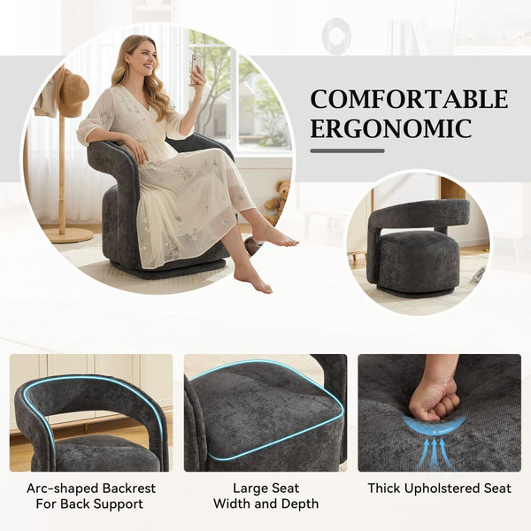 English Elm 065-chenille Barrel Swivel Chair Soft Upholstered Accent Seat for Living Room Reading Dark Gray W527P370612