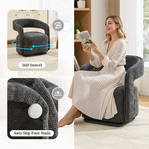 English Elm 065-chenille Barrel Swivel Chair Soft Upholstered Accent Seat for Living Room Reading Dark Gray W527P370612