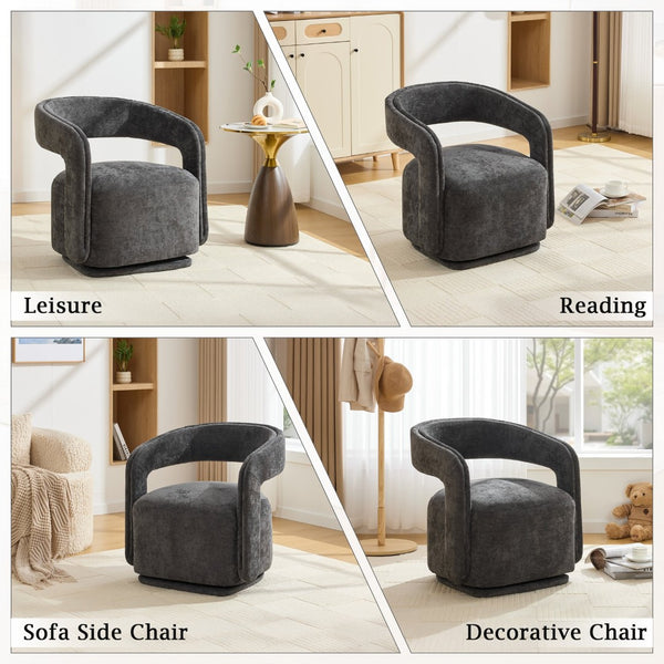 English Elm 065-chenille Barrel Swivel Chair Soft Upholstered Accent Seat for Living Room Reading Dark Gray W527P370612