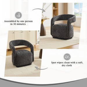 English Elm 065-chenille Barrel Swivel Chair Soft Upholstered Accent Seat for Living Room Reading Dark Gray W527P370612