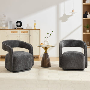 English Elm 065-chenille Barrel Swivel Chair Soft Upholstered Accent Seat for Living Room Reading Dark Gray W527P370612