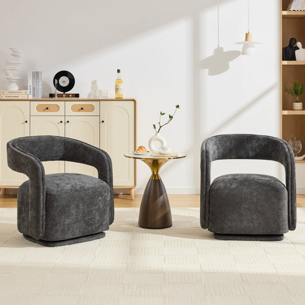 English Elm 065-chenille Barrel Swivel Chair Soft Upholstered Accent Seat for Living Room Reading Dark Gray W527P370612