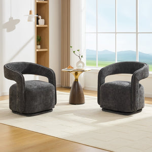 English Elm 065-chenille Barrel Swivel Chair Soft Upholstered Accent Seat for Living Room Reading Dark Gray W527P370612