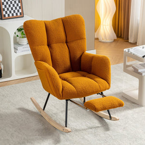 English Elm 067-teddy Plush Nursery Rocking Chair with Footstool High Back and Side Storage Pocket W527P420901