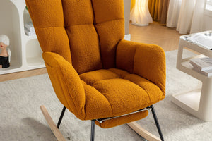 English Elm 067-teddy Plush Nursery Rocking Chair with Footstool High Back and Side Storage Pocket W527P420901