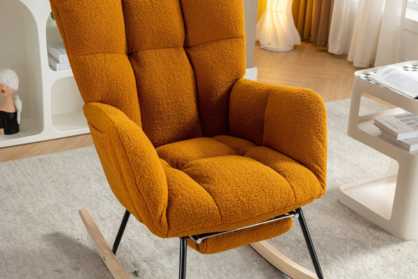 English Elm 067-teddy Plush Nursery Rocking Chair with Footstool High Back and Side Storage Pocket W527P420901