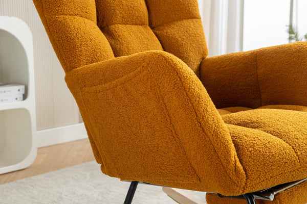 English Elm 067-teddy Plush Nursery Rocking Chair with Footstool High Back and Side Storage Pocket W527P420901