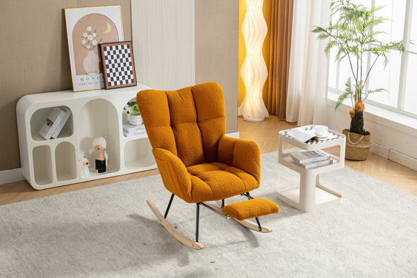 English Elm 067-teddy Plush Nursery Rocking Chair with Footstool High Back and Side Storage Pocket W527P420901