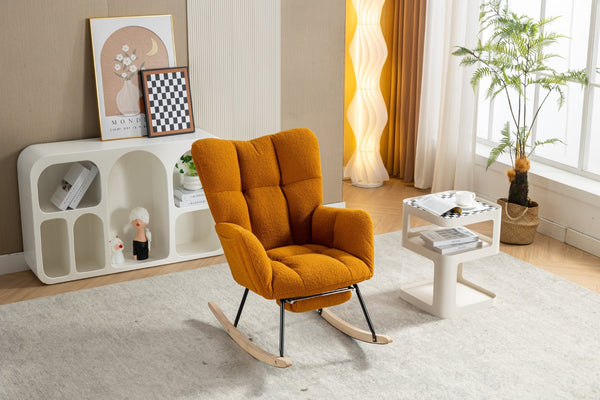 English Elm 067-teddy Plush Nursery Rocking Chair with Footstool High Back and Side Storage Pocket W527P420901