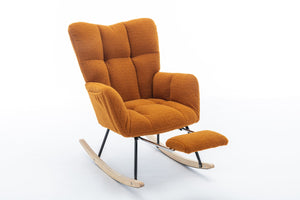 English Elm 067-teddy Plush Nursery Rocking Chair with Footstool High Back and Side Storage Pocket W527P420901