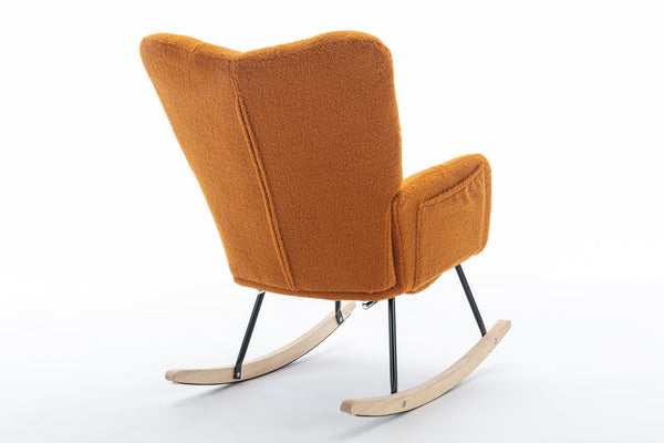 English Elm 067-teddy Plush Nursery Rocking Chair with Footstool High Back and Side Storage Pocket W527P420901