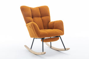 English Elm 067-teddy Plush Nursery Rocking Chair with Footstool High Back and Side Storage Pocket W527P420901