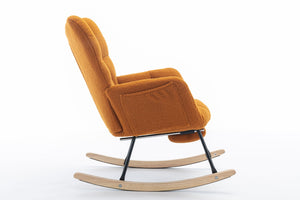 English Elm 067-teddy Plush Nursery Rocking Chair with Footstool High Back and Side Storage Pocket W527P420901