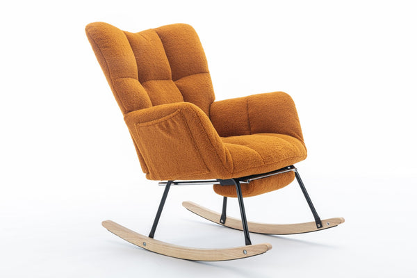 English Elm 067-teddy Plush Nursery Rocking Chair with Footstool High Back and Side Storage Pocket W527P420901