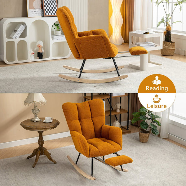 English Elm 067-teddy Plush Nursery Rocking Chair with Footstool High Back and Side Storage Pocket W527P420901