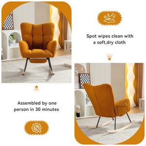 English Elm 067-teddy Plush Nursery Rocking Chair with Footstool High Back and Side Storage Pocket W527P420901