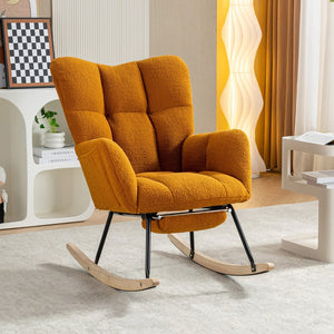 English Elm 067-teddy Plush Nursery Rocking Chair with Footstool High Back and Side Storage Pocket W527P420901