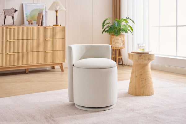 English Elm 075-velvet Swivel Barrel Chair Plush Upholstered Hidden Storage Sculptural Living Room Seat Beige W527P495167