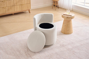 English Elm 075-velvet Swivel Barrel Chair Plush Upholstered Hidden Storage Sculptural Living Room Seat Beige W527P495167