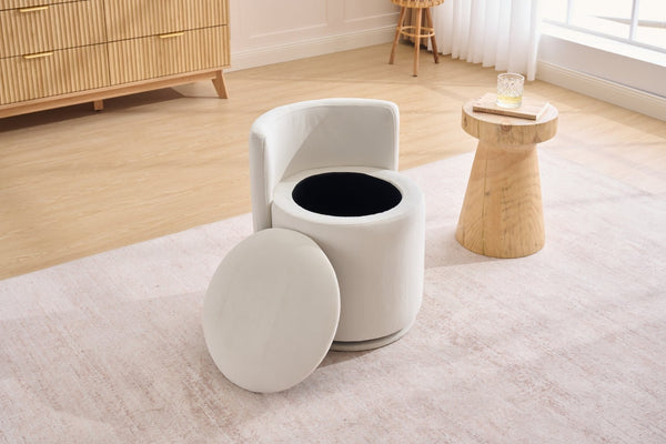 English Elm 075-velvet Swivel Barrel Chair Plush Upholstered Hidden Storage Sculptural Living Room Seat Beige W527P495167