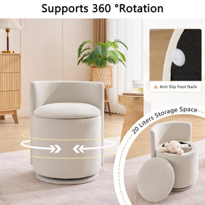 English Elm 075-velvet Swivel Barrel Chair Plush Upholstered Hidden Storage Sculptural Living Room Seat Beige W527P495167