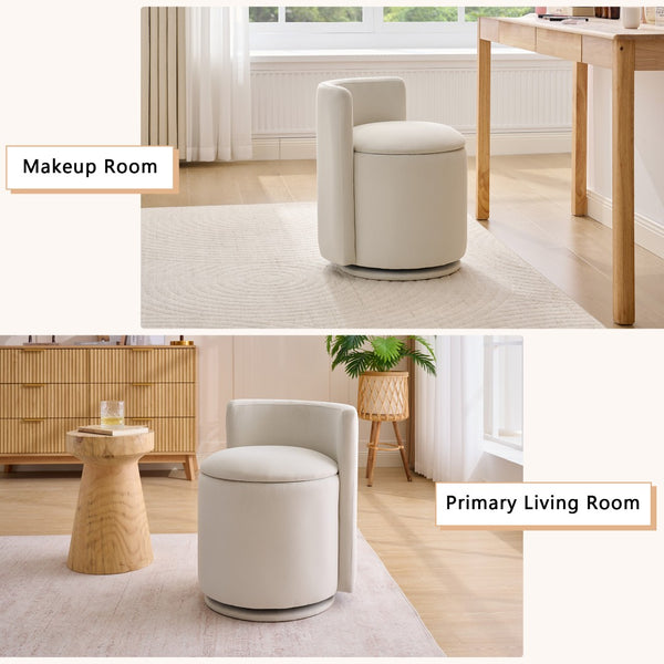 English Elm 075-velvet Swivel Barrel Chair Plush Upholstered Hidden Storage Sculptural Living Room Seat Beige W527P495167
