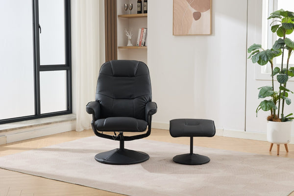 English Elm 089-massage Recliner with Ottoman Pu Leather Swivel Seat Heating Multi-zone Vibration Home Office Black W527P510517