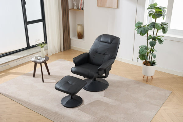 English Elm 089-massage Recliner with Ottoman Pu Leather Swivel Seat Heating Multi-zone Vibration Home Office Black W527P510517