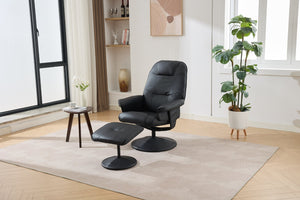 English Elm 089-massage Recliner with Ottoman Pu Leather Swivel Seat Heating Multi-zone Vibration Home Office Black W527P510517