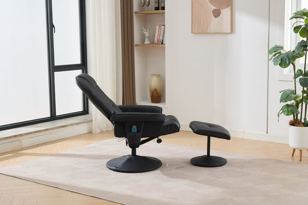 English Elm 089-massage Recliner with Ottoman Pu Leather Swivel Seat Heating Multi-zone Vibration Home Office Black W527P510517