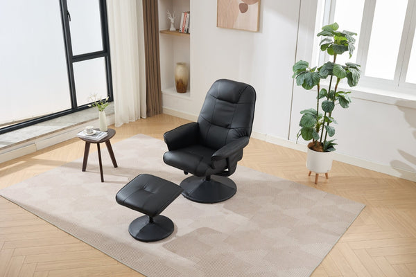 English Elm 089-massage Recliner with Ottoman Pu Leather Swivel Seat Heating Multi-zone Vibration Home Office Black W527P510517