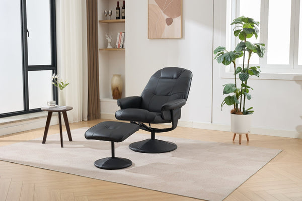 English Elm 089-massage Recliner with Ottoman Pu Leather Swivel Seat Heating Multi-zone Vibration Home Office Black W527P510517