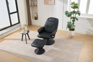 English Elm 089-massage Recliner with Ottoman Pu Leather Swivel Seat Heating Multi-zone Vibration Home Office Black W527P510517