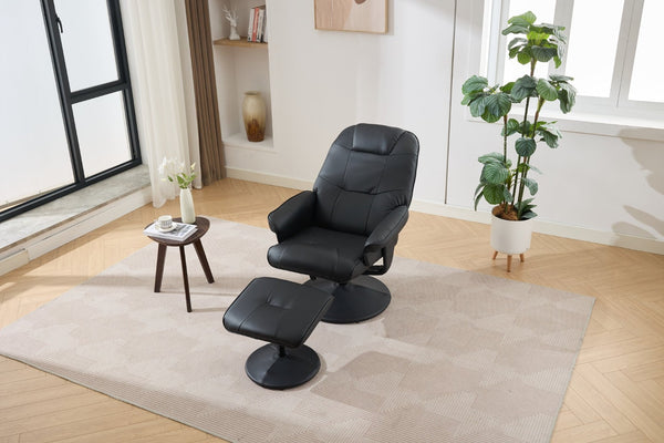 English Elm 089-massage Recliner with Ottoman Pu Leather Swivel Seat Heating Multi-zone Vibration Home Office Black W527P510517
