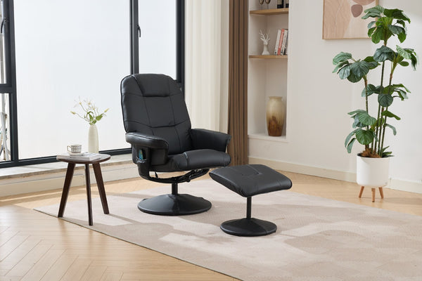 English Elm 089-massage Recliner with Ottoman Pu Leather Swivel Seat Heating Multi-zone Vibration Home Office Black W527P510517