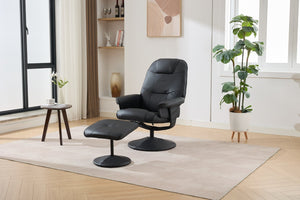 English Elm 089-massage Recliner with Ottoman Pu Leather Swivel Seat Heating Multi-zone Vibration Home Office Black W527P510517