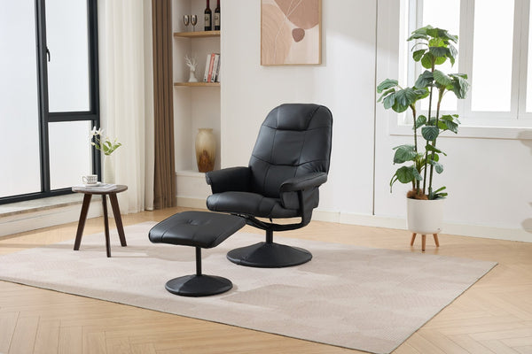 English Elm 089-massage Recliner with Ottoman Pu Leather Swivel Seat Heating Multi-zone Vibration Home Office Black W527P510517