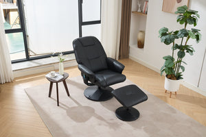 English Elm 089-massage Recliner with Ottoman Pu Leather Swivel Seat Heating Multi-zone Vibration Home Office Black W527P510517