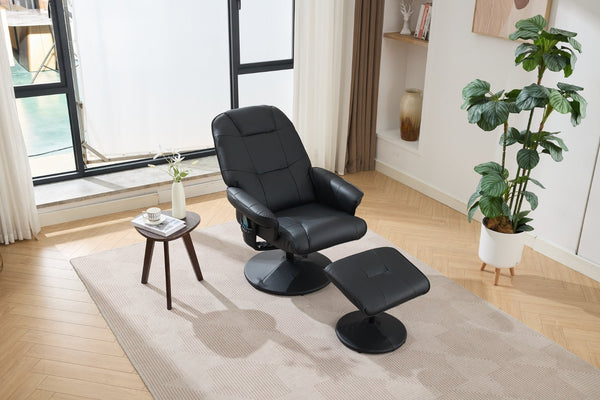 English Elm 089-massage Recliner with Ottoman Pu Leather Swivel Seat Heating Multi-zone Vibration Home Office Black W527P510517