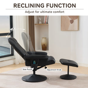 English Elm 089-massage Recliner with Ottoman Pu Leather Swivel Seat Heating Multi-zone Vibration Home Office Black W527P510517