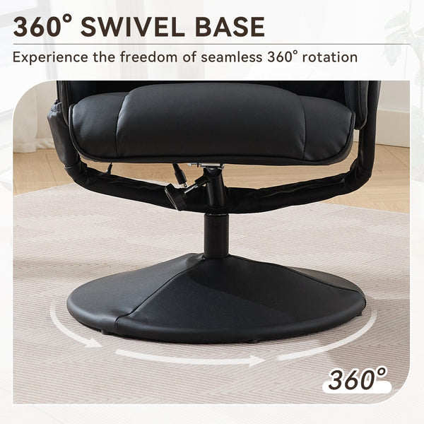 English Elm 089-massage Recliner with Ottoman Pu Leather Swivel Seat Heating Multi-zone Vibration Home Office Black W527P510517