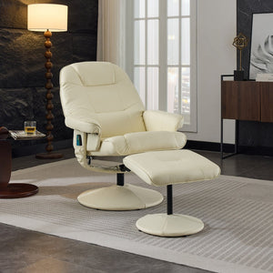 English Elm 089-massage Recliner with Ottoman Pu Leather Swivel Seat Heating Multi-zone Vibration Home Office Beige W527P510519