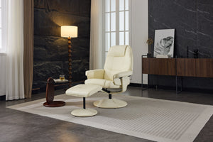 English Elm 089-massage Recliner with Ottoman Pu Leather Swivel Seat Heating Multi-zone Vibration Home Office Beige W527P510519