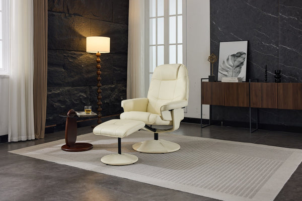 English Elm 089-massage Recliner with Ottoman Pu Leather Swivel Seat Heating Multi-zone Vibration Home Office Beige W527P510519