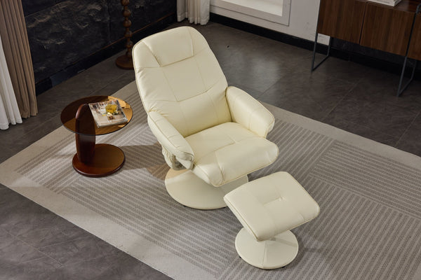 English Elm 089-massage Recliner with Ottoman Pu Leather Swivel Seat Heating Multi-zone Vibration Home Office Beige W527P510519
